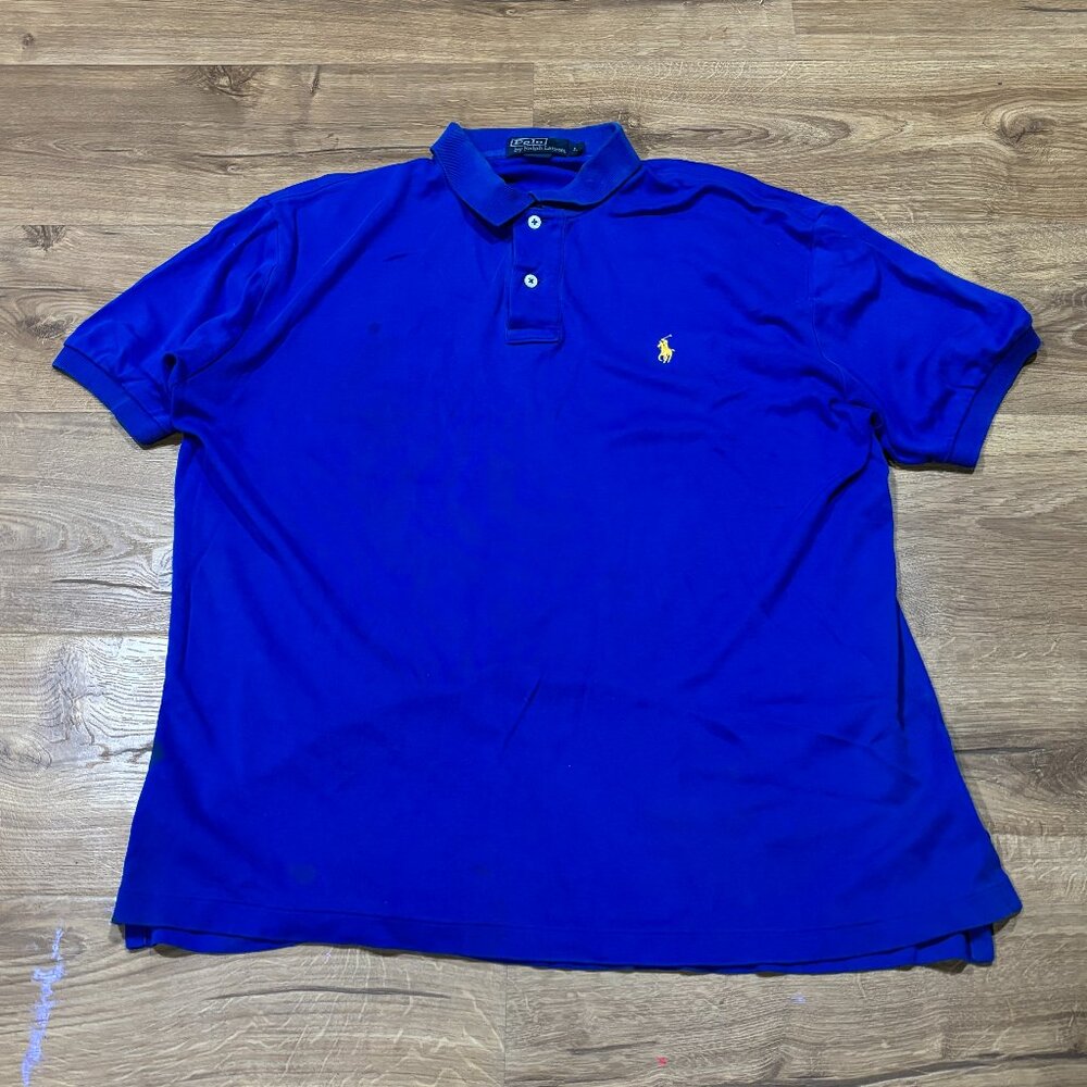 Vintage 90s Polo Ralph Royal Blue Mens Short Sleeve Shirt